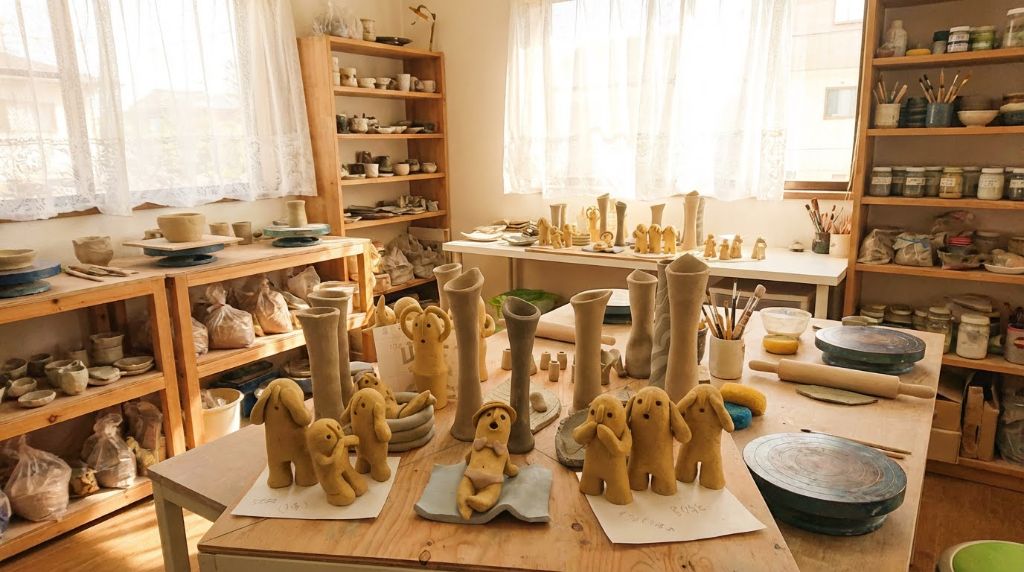 陶芸作業中
